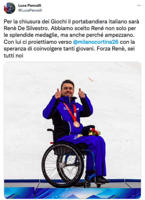 Twitter, Pancalli, Renè De Silvestro, Paralimpiadi, Milano Cortina 2026, Pechino 2022